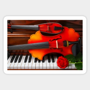 Baroque Vuolin And Pocket Violin On Piano Sticker